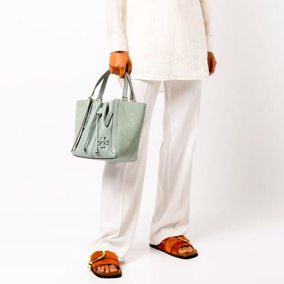 Tory Burch Handbags - NWT Tory Burch McGraw Drawstring Bag – Blue Celadon Leather & Suede